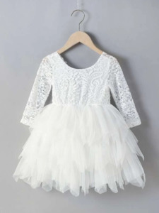 Flower Girl Dresses: Flower Girls Lace And Mesh V-back Layered Dress