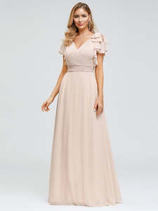 Blush Bridesmaids Dresses: Jasmine Ruffle Sleeve Bridesmaids Dress