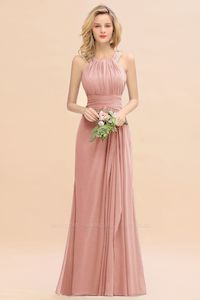 Blush Bridesmaids Dresses: Round Neck Sleeveless Bridesmaid Dress
