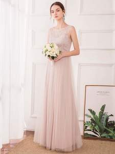Blush Bridesmaids Dresses: Romantic A-Line Embroidered Tulle Bridesmaid Dress
