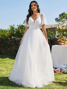 Simple White Wedding Dresses: Sophie A-line V-Neck Lace Wedding Dress