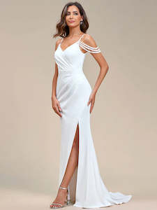 Simple White Wedding Dresses: Nola Off Shoulder, Side Split Fishtail Wedding Dress