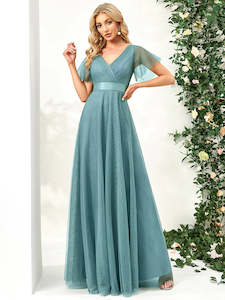 Plus Size Dresses Blue: Alice V-Neck A-Line Floor-Length Evening Dress