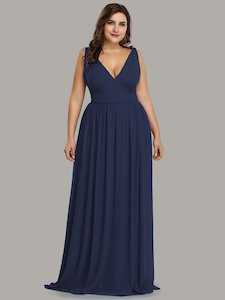 Bridesmaids Dresses Navy Blue: Emma Double V-Neck Bridesmaids Dress
