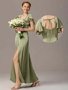 Pink Bridesmaids Dresses: Polly Satin Dress with Sleeves