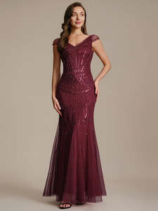 Ball Dresses: Frida Cap Sleeve Beaded dress