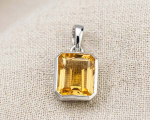 Sterling Silver Emerald-Cut Citrine Pendant