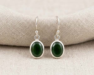 Sterling Silver Oval-Cut Jade Drop Earrings