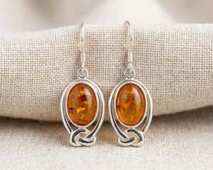 Sterling Silver Infinity Knot Amber Drop Earrings