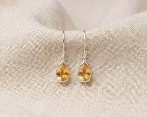 Sterling Silver Pear-Cut Citrine Drop Earrings