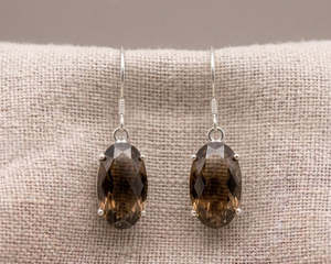 Sterling Silver Large Oval-Cut Smoky Quartz Drop Earrings