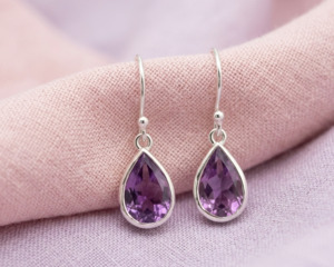 Sterling Silver Pear-Cut Amethyst Drop Earrings