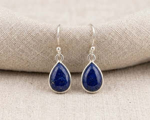 Rings 1: Sterling Silver Teardrop Cabochon-Cut Lapis Lazuli Drop Earrings