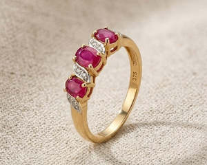9K Yellow Gold Triple Ruby & Diamond Eternity Ring