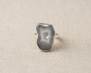 Sterling Silver Natural Seafoam Agate & Blue Topaz Ring