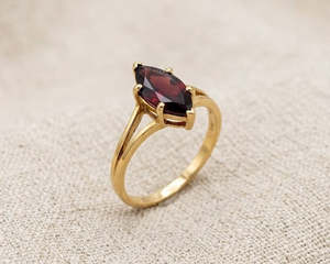 9K Yellow Gold Marquise Cut Garnet Ring