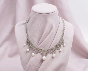 Pearl: Sterling Silver 40cm Lace Pearl Necklace