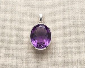 Pendants: Sterling Silver Oval-Cut Large Amethyst Pendant