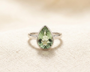 Rings 1: Sterling Silver Pear-Cut Green Amethyst Ring