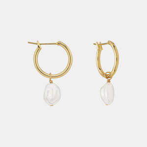 Saint Valentine: Mini Keshi Pearl Hoops - Gold Plate