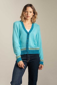 Stichill V Neck Cardigan - Turquoise
