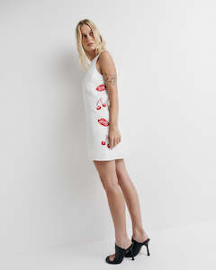 Lips Shift Dress - White