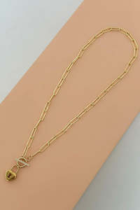 Necklaces: Chain Link Necklace - Fob + Heart