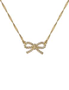 Ribah Crystal Ribbon Bow Necklace