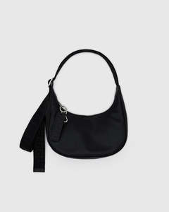 Full Price: Small  Leather Crescent Bag - Black