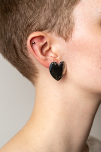 Earrings: Large Rustic Heart Stud - Silver
