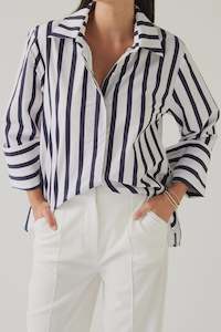top: Mark shirt, navy stripe