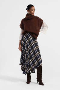 Skirts: Plaid skirt, handkerchief hem