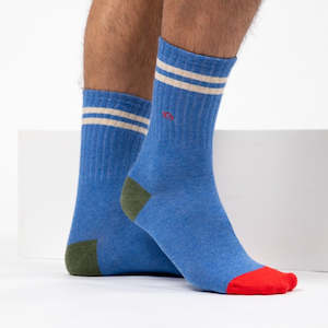 Socks: Retro Sock - Light Blue Beige Striped