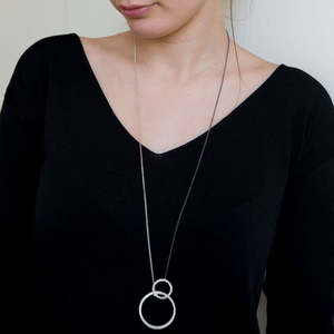 Susi Cala: La Cala ‘M’ Long Circle Necklace Silver-Ruthenium Plated Silver