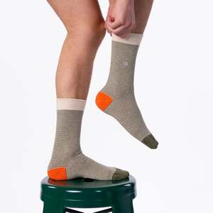 Cotton Socks Green Beige Stripe