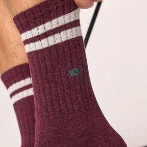 By Designer Mens: Retro Socks - Burgundy Beige Stripe