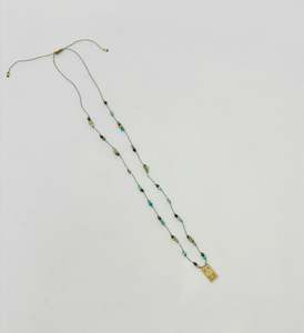 Baby Ubud Lotus Pyrite Turquoise Cord Necklace