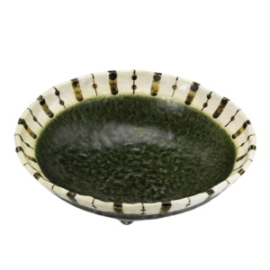 By Designer Plates Bowls: Japanese Ceramic Black + Green Salad Bowl