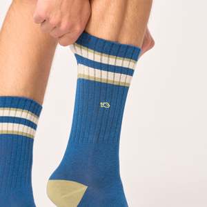 By Designer Mens: Retro Socks-Blue Green Ivory Beige Stripe
