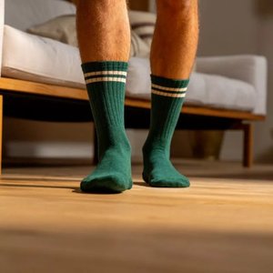 By Designer Mens: Retro Socks-Green Ivory Stripe