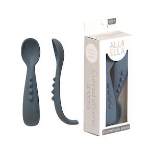 Bib: Comfy Grip Silicone Spoons 2pk - Slate Blue