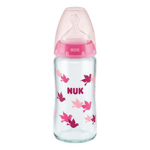 Nuk: First Choice Plus Glass Baby Bottle Temp. Control - 240ml - Pink