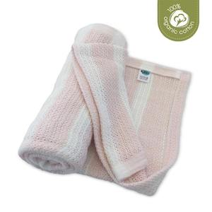 Eco Sprout: Organic Cotton Cellular Cot Blanket - Powder Puff/Nat Stripe