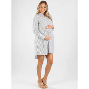 Angel Maternity: Iris Maternity & Nursing Dress - Navy Stripes (Small)