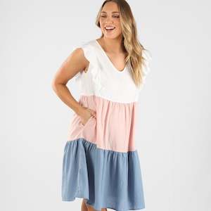 Angel Maternity: Tiered Linen Summer Dress - Multi-colour (Small)