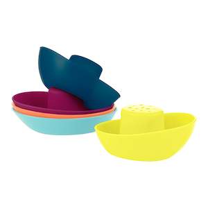 Boon: FLEET Stacking Boats 5pc - Bath Toy - Navy/Yellow