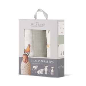 Muslin Swaddling Wraps: Muslin 3pk - Farmyard Lamb