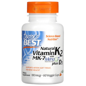 Doctor's Best, Natural Vitamin K2 MK-7 with MenaQ7 plus Vitamin D3, 180 mcg&hellip;