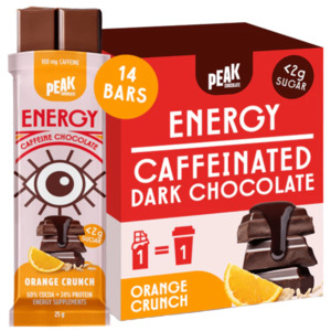 Peak Chocolate, Energy Dark Chocolate, Orange Crunch, 25g x 14 Bars