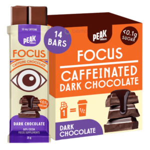 Peak Chocolate, Focus Dark Chocolate, 25g x 14 Bars Dark Chocolate